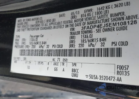 2014 Ford Fiesta Se z USA, uszkodzony, nr VIN 3FADP4EJ5EM108128